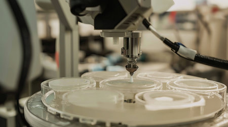 Robot arm creates microchips in factoryの素材