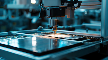 Robot arm creates microchips in factoryの素材