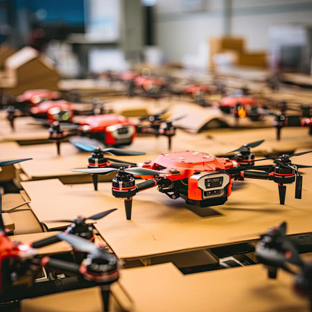 Lots of small quadcopters on the tableの素材