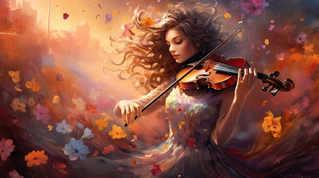 Girl playing classical violinの素材