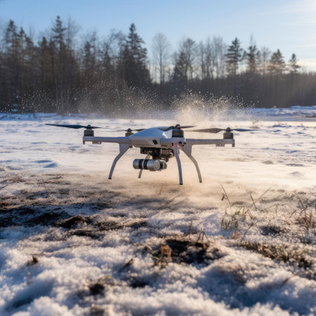 Quadcopter outdoors in winterの素材
