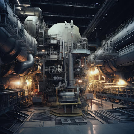 Large factory room with large pipes and barrelsの素材