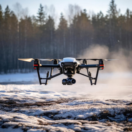 Quadcopter outdoors in winterの素材