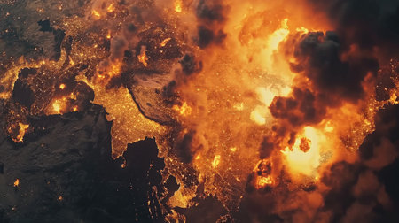 World map with explosions in places of armed conflictsの素材