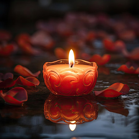 Burning candle in the shape of a heartの素材