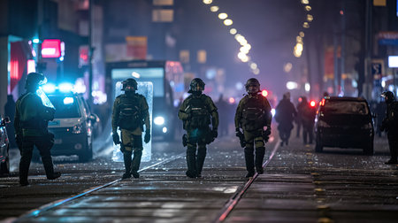 German farmers on the streets of Germany with policeの素材