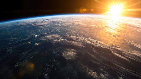 View of planet Earth on the background of sunriseの素材