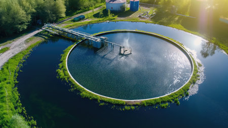 Aerial view of modern water treatment plantsの素材