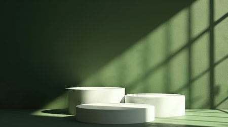 Green Background for Product Presentation with Cylindersの素材
