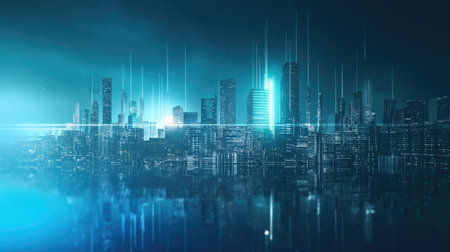 Abstract city concept with bright lines and dotsの素材