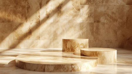 Marble With Gold Background With Round Pedestalsの素材
