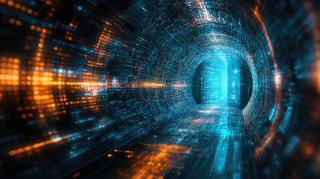 Abstract door in tunnel in digital data centerの素材
