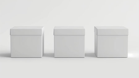 Mockup of three identical white boxesの素材