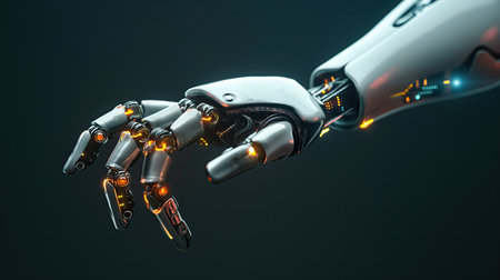 Robot hand on technological backgroundの素材