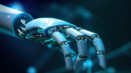 Robot hand on technological backgroundの素材