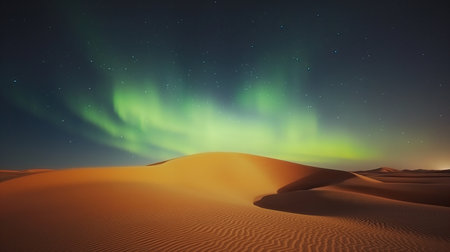 Northern Lights over sandy desertの素材