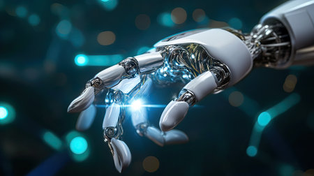 Robot hand on technological backgroundの素材