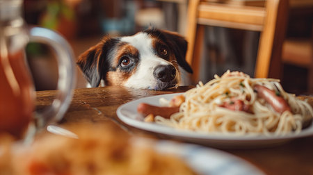 Dog stealing a sausageの素材