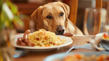 Dog stealing a sausageの素材
