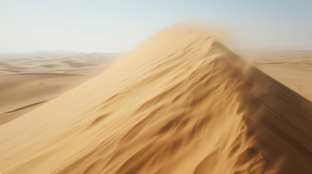 Strong winds blow the sand off the top of the duneの素材