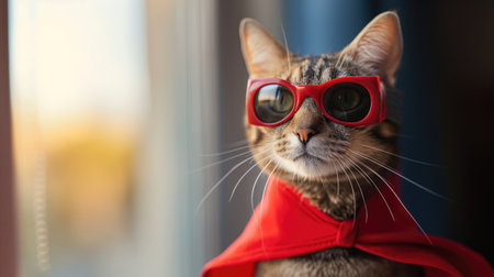 Cat superhero in raincoatの素材