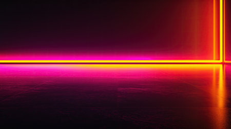 Glowing neon light on dark concrete floorの素材