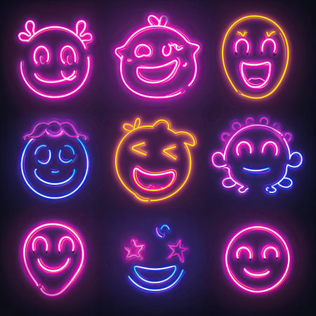 Different neon-style emojisの素材
