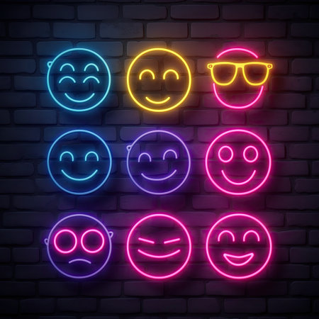 Different neon-style emojisの素材