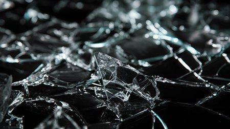 Broken glass on black backgroundの素材