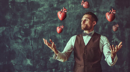 Man juggles human heartsの素材