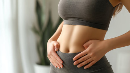 Close-up of flat stomach womanの素材