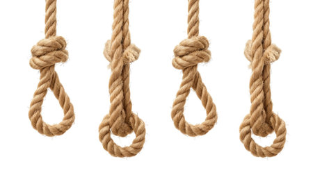 A set of ropes of different thicknesses with different knotsの素材