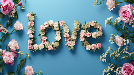 Inscription Love decorated with flowersの素材