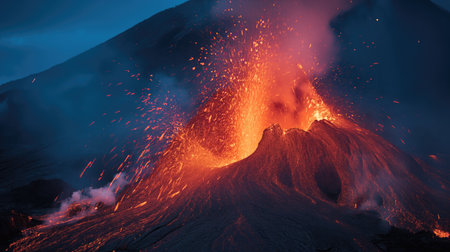 Close-up lava-spewing volcanoの素材
