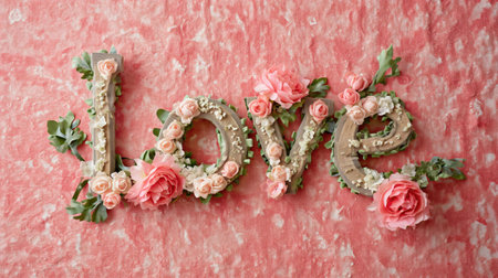 Inscription Love decorated with flowersの素材