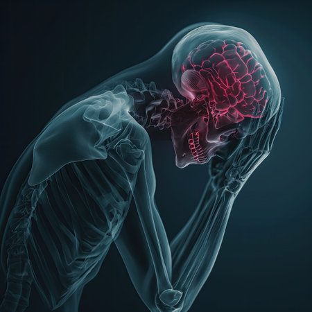 A man holds his sore head. Effect of X-rayの素材