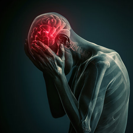 A man holds his sore head. Effect of X-rayの素材