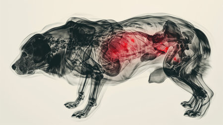 A sick dog is standingの素材