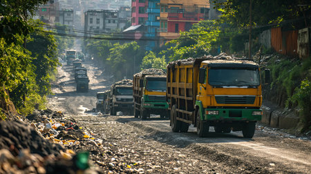 Trucks with garbage are drivingの素材