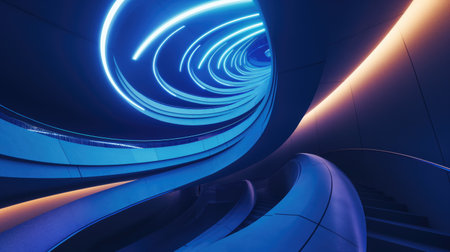 Abstract spiral interior template with neon lightingの素材