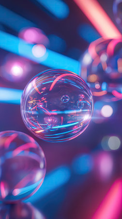 Abstract glass balls in the air with neon lightingの素材
