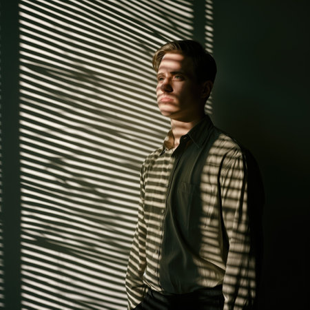 A young man at the windowの素材