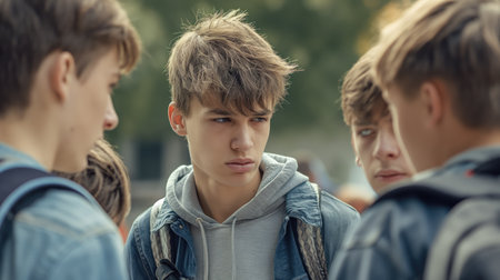 Teenagers bully a classmateの素材