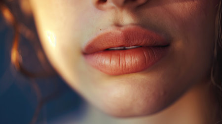 Close-up lips of a young womanの素材