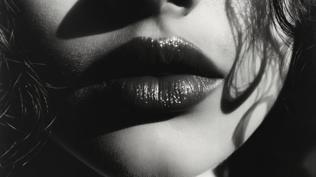 Close-up lips of a young womanの素材