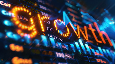 The word growth against the background of a stock chartの素材