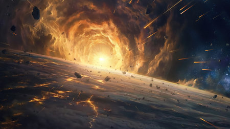 A huge comet crashes into the Earthの素材
