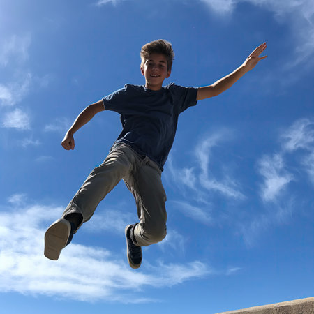 Teenager jumping highの素材