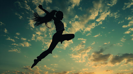 Young beautiful woman jumping highの素材