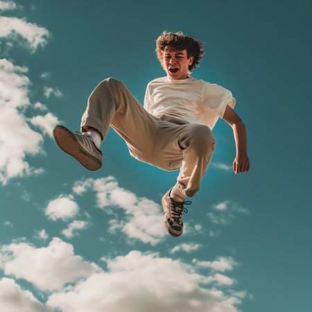 Teenager jumping highの素材